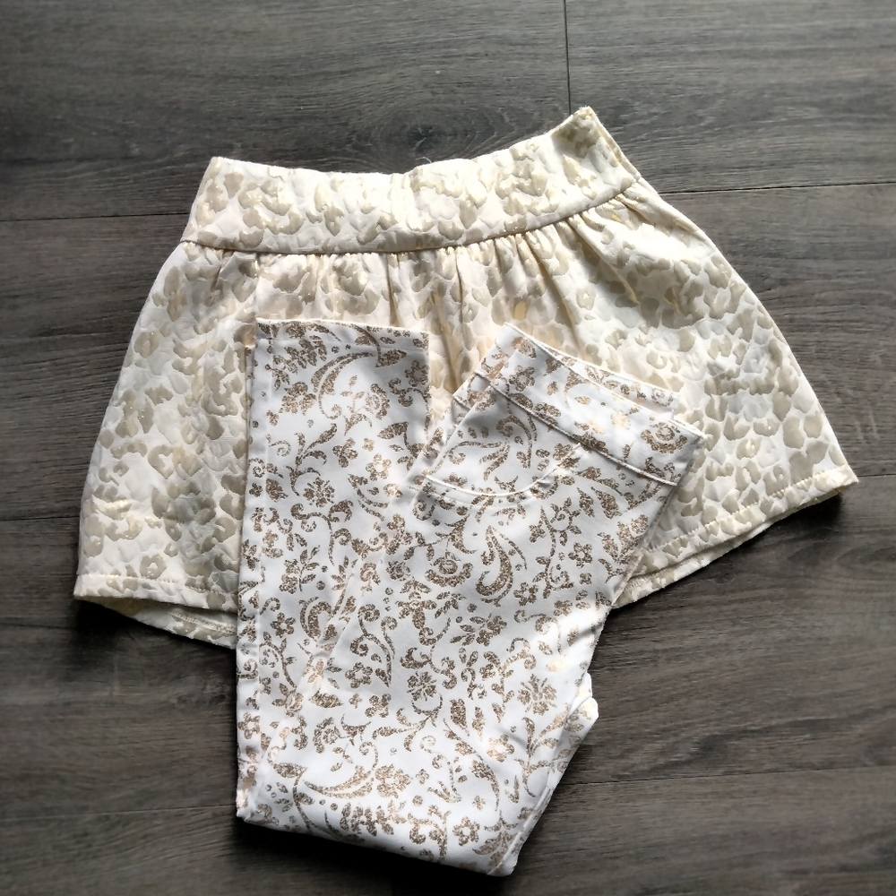 Xhilaration Girls' Size 6X White & Gold Pants & Skirt BUNDLE of 2 pcs.